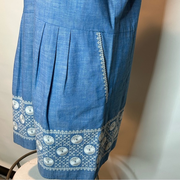 MADEWELL Blue Chambray Sunstitch Embroidered Short Sleeve Tunic Dress small - Picture 5 of 12